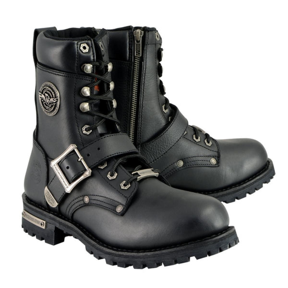 Milwaukee Leather MBM101 Men's Black Leather Lace-Up Engineer Motorcycle…